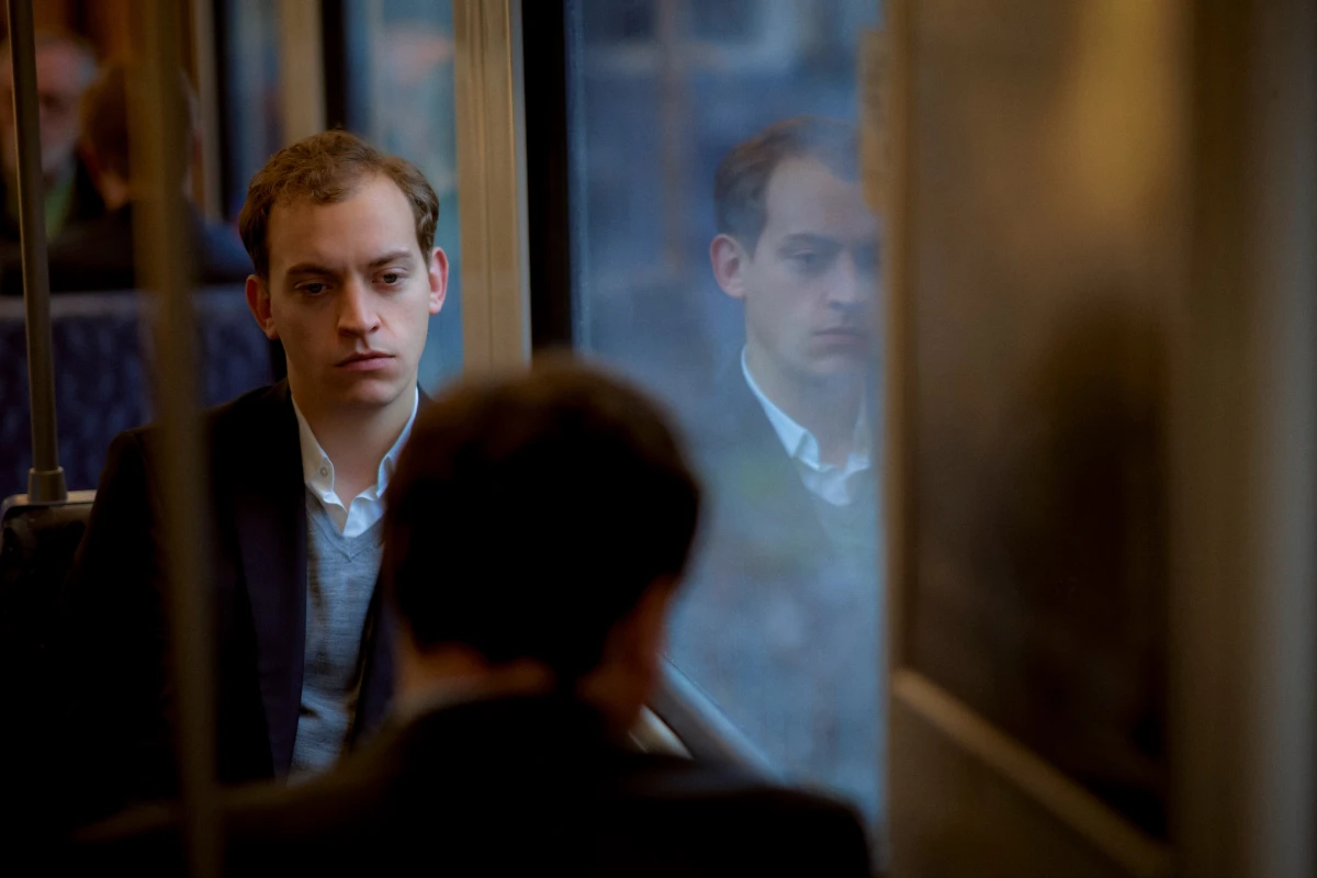 Man seen man in a Train reflection in urban interior for Deutsche Bank editorial lifestyle campaign